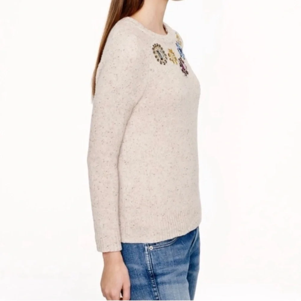 J. CREW Donegal Lambs Wool Crewneck Jeweled Sweater Size S